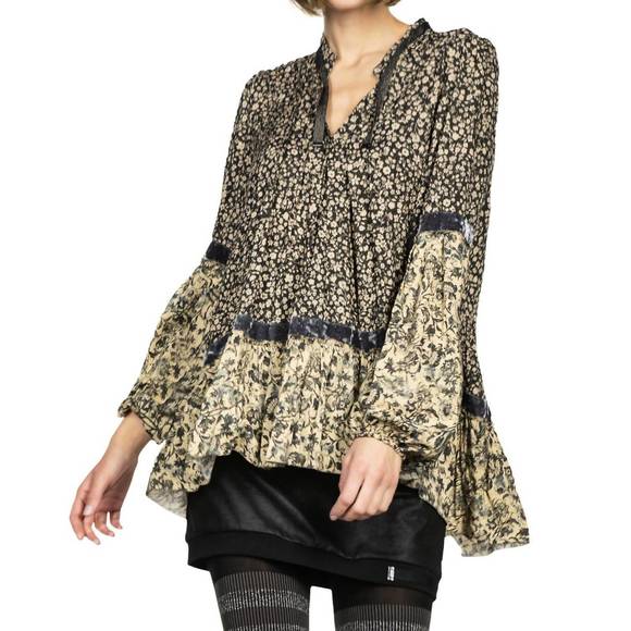 NEW BEATE HEYMANN millefleur blouse in cream/black